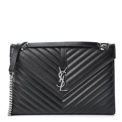 Saint Laurent Grain De Poudre Matelasse Chevron Large Monogram Satchel Black 1 of 14