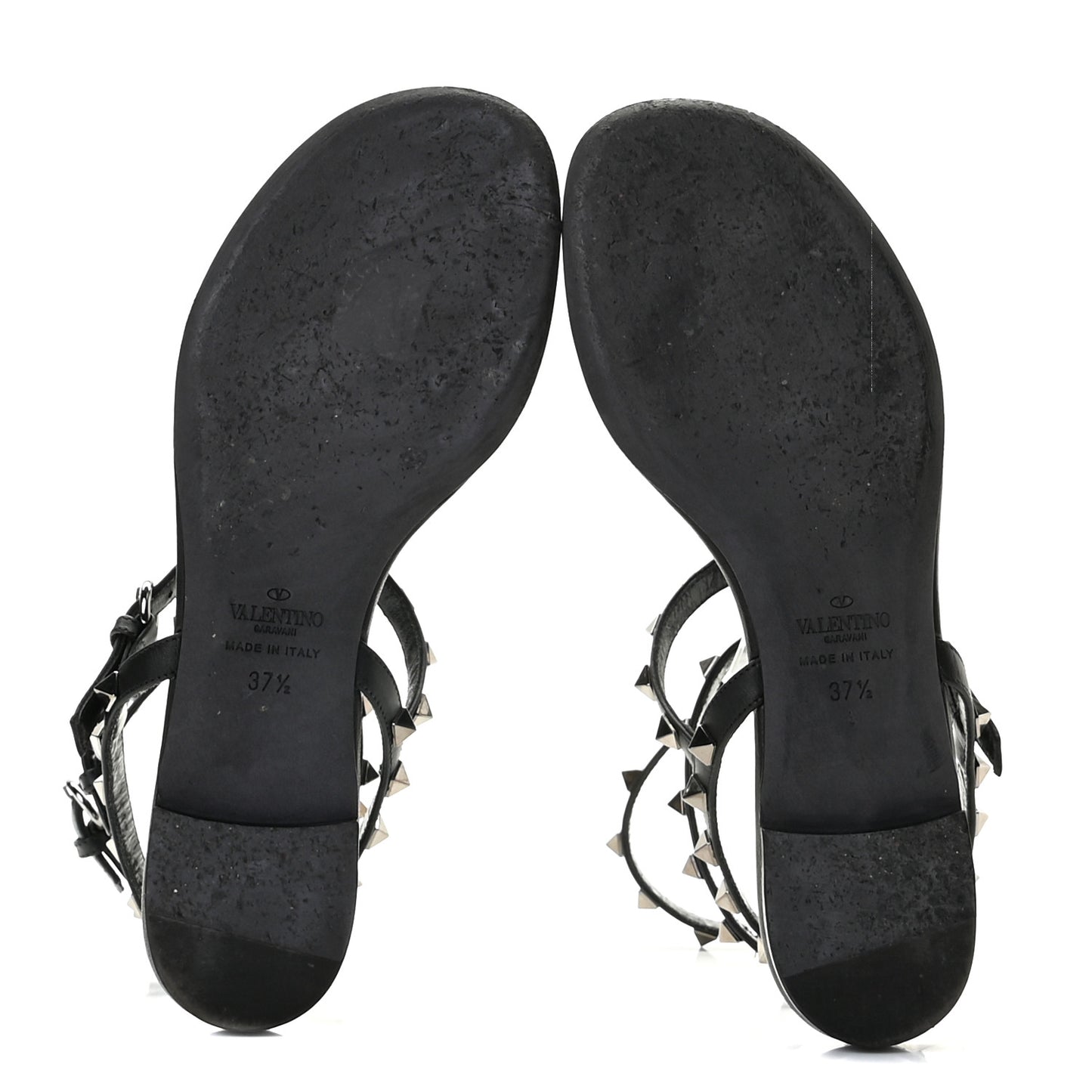 Nappa Rockstud Ankle Strap Flat Thong Sandals 37.5 Black