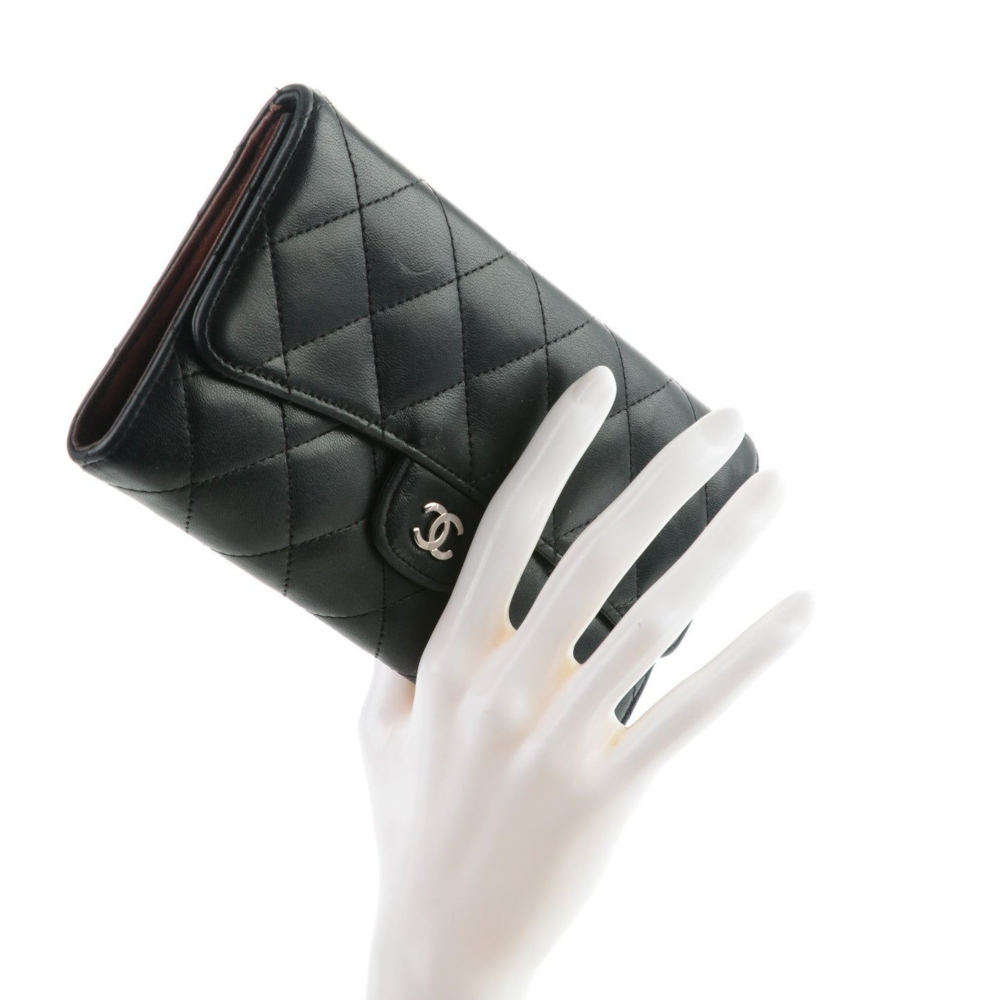 Lambskin Quilted Large Flap Wallet Black