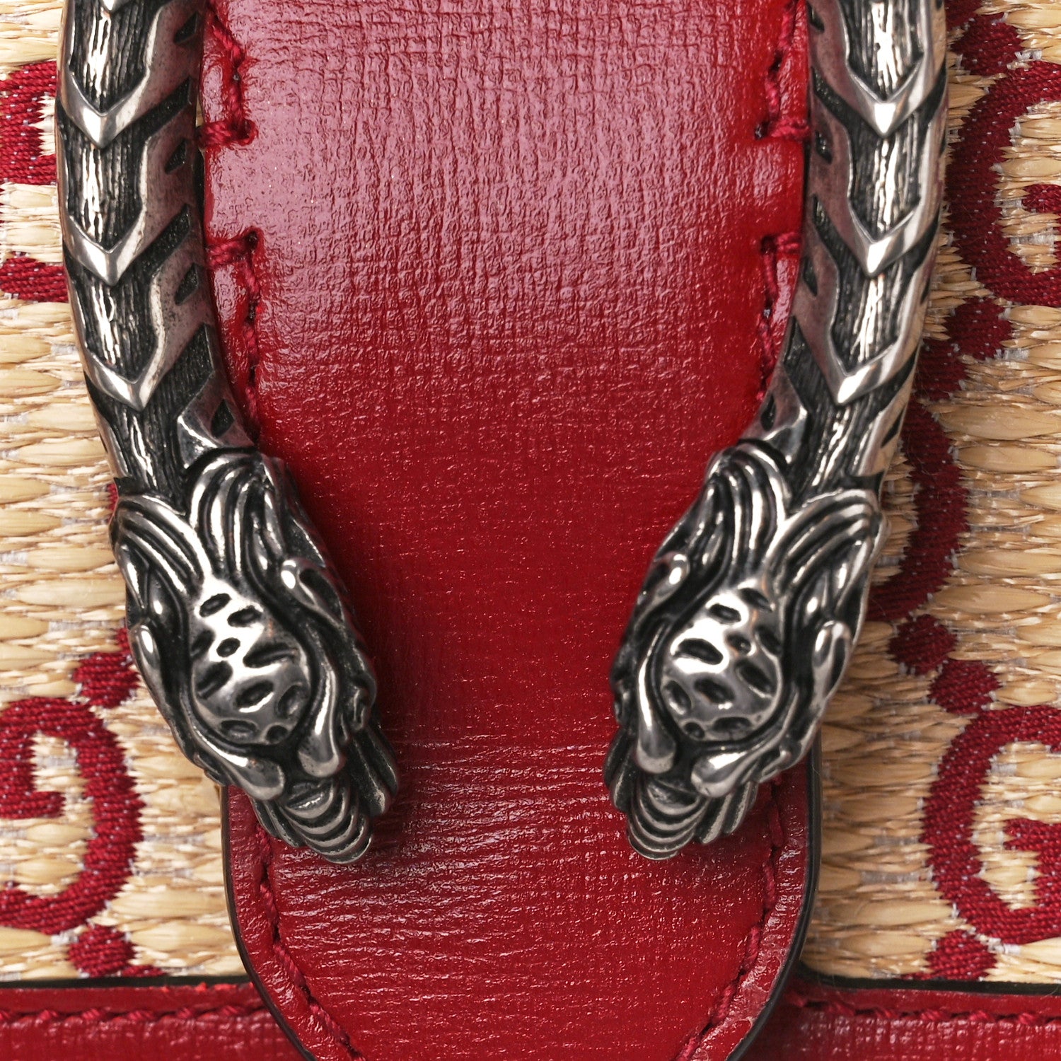 Gucci Straw Jacquard Azalea Calfskin GG Monogram Small Dionysus Shoulder Bag Natural New Cherry Red 11 of 11