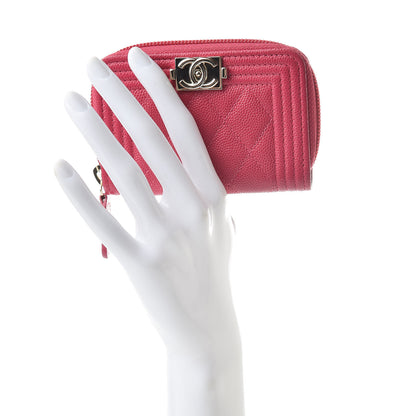Chanel Caviar Quilted Boy Zip Around Coin Purse Wallet Fuchsia 2 of 11