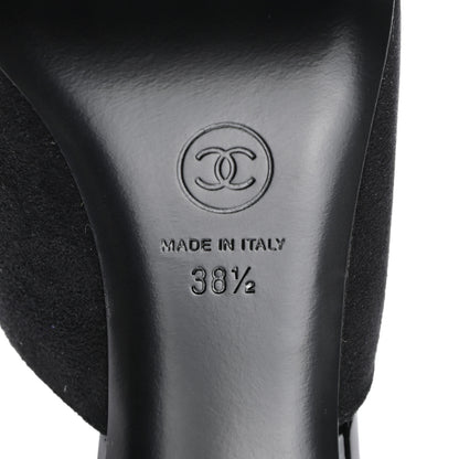 Chanel Suede Patent Calfskin Cap Toe Pearl Mule 38.5 Black 6 of 9