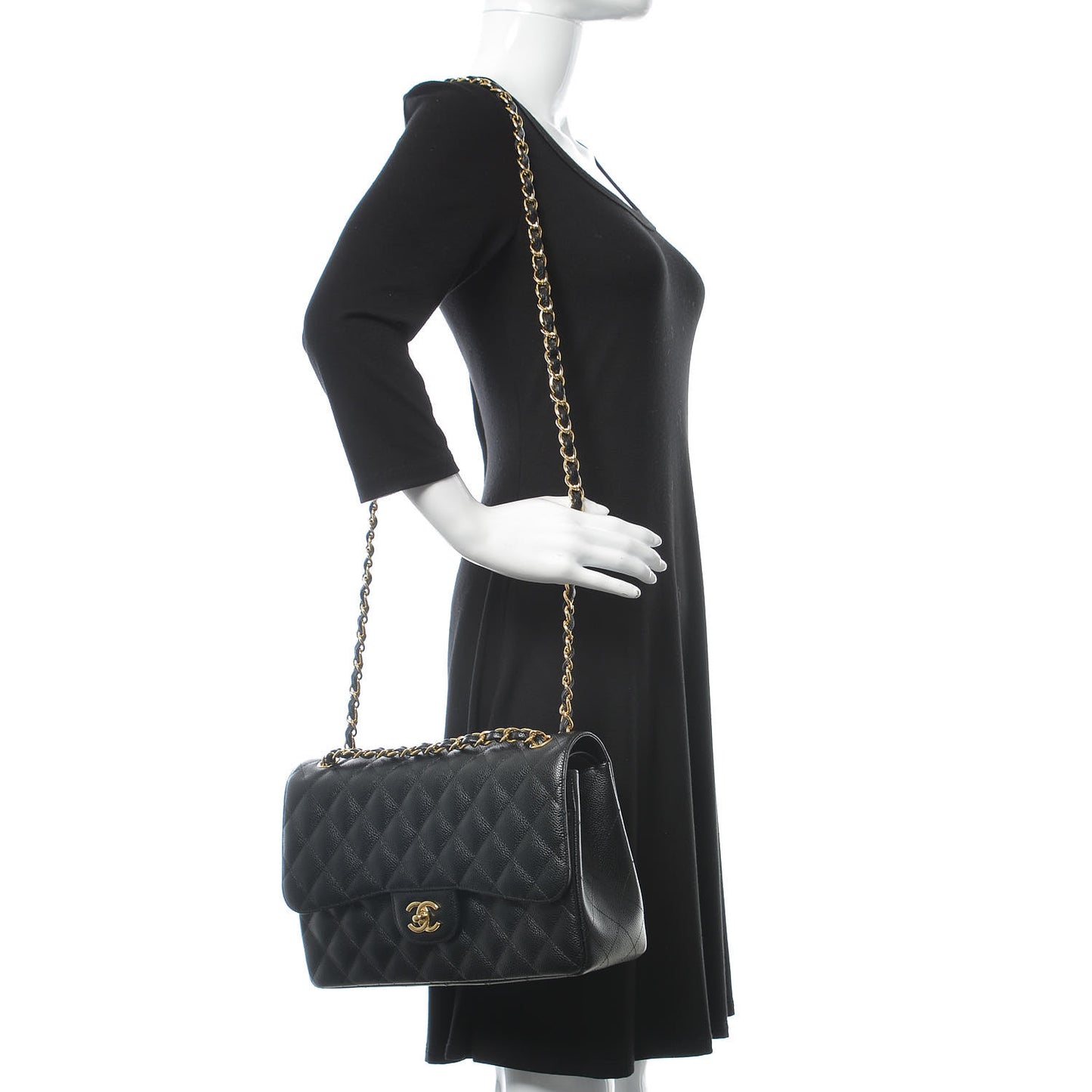 Caviar Quilted Jumbo Double Flap Black