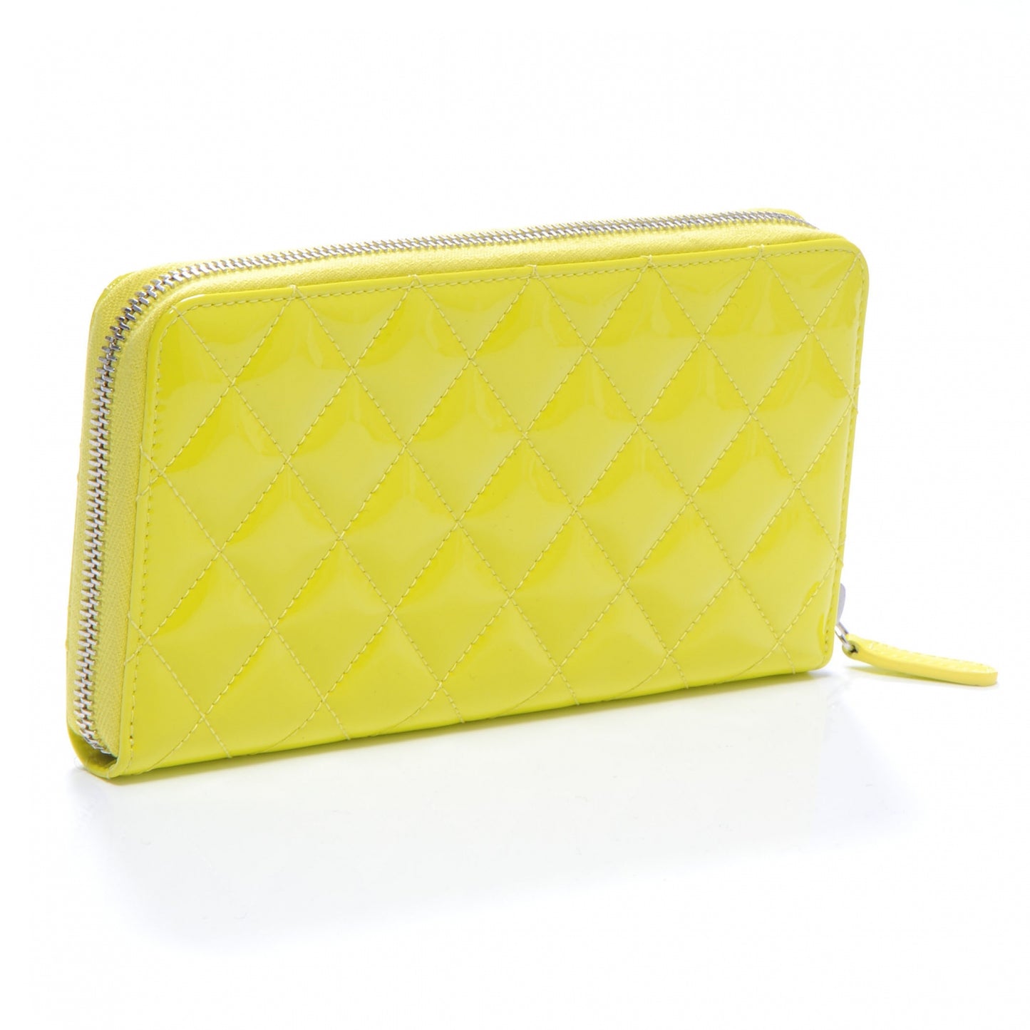 Patent Quilted Zip Around Wallet Yellow