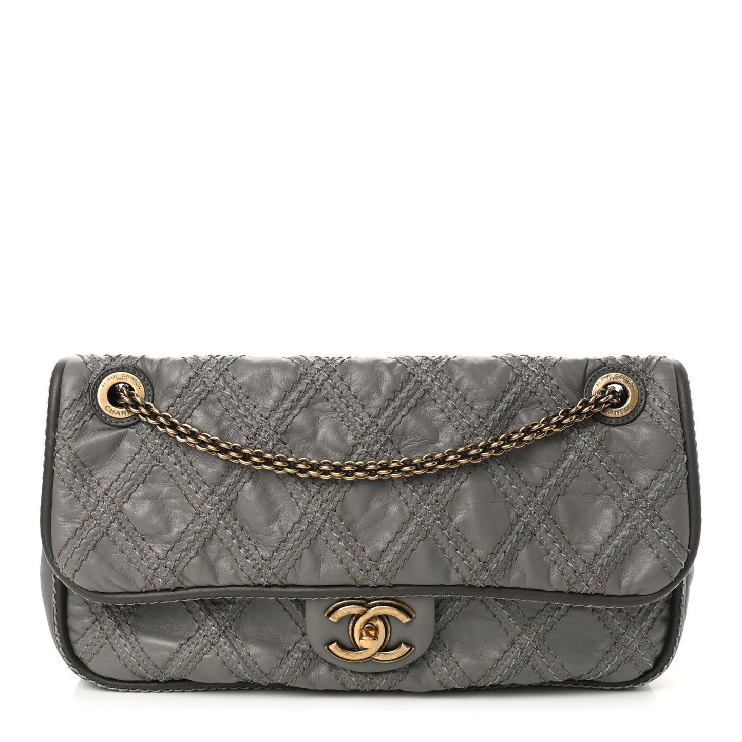 Calfskin Stitch Triptych Flap Grey