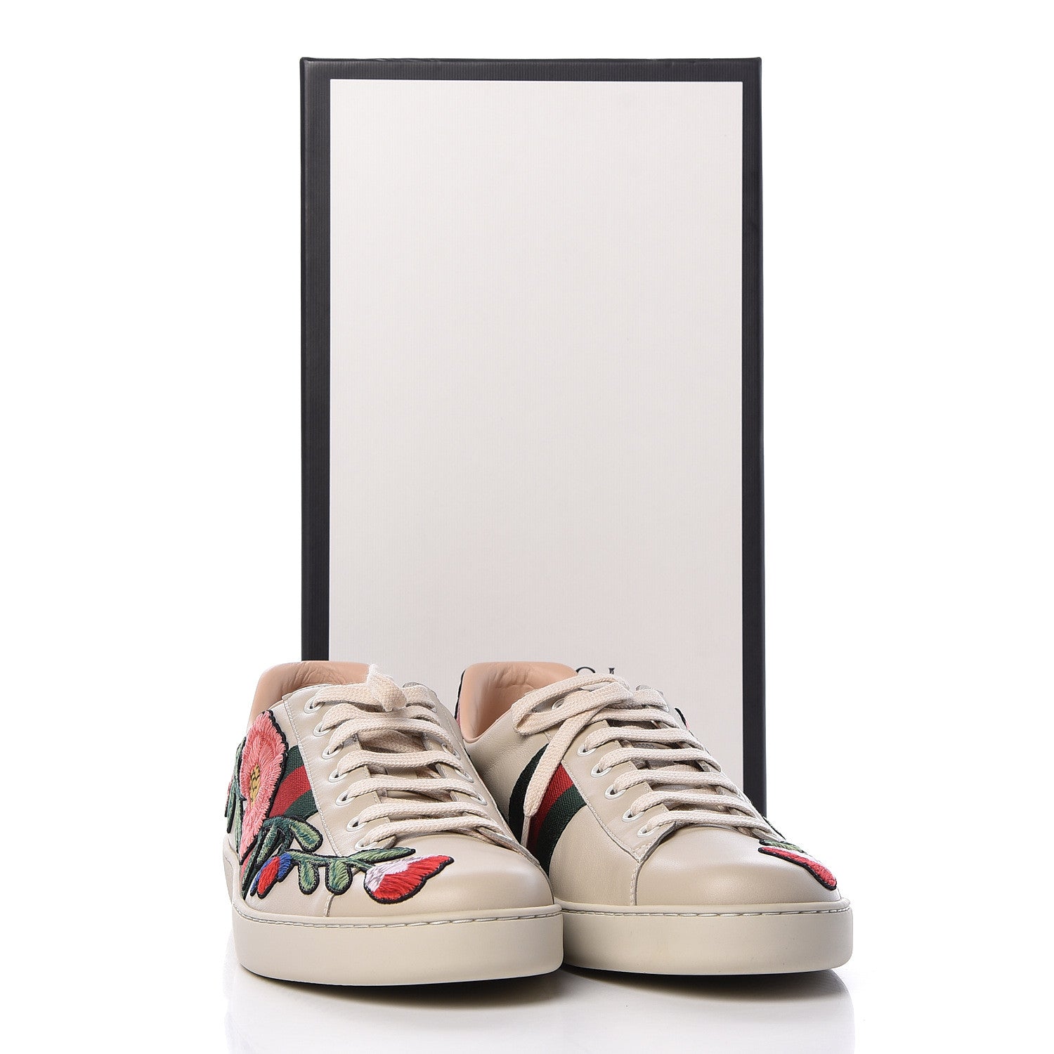 Gucci Calfskin Web Floral Embroidered Mens Ace Sneakers 11 Off White 8 of 8
