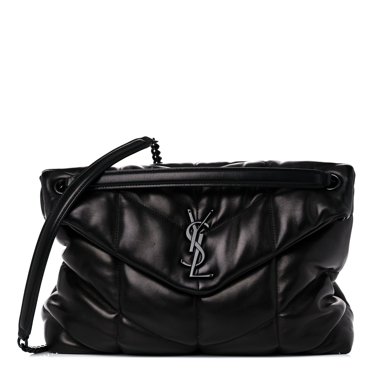 Saint Laurent Lambskin Quilted Medium Loulou Puffer Monogram Chain Satchel Black 1 of 11