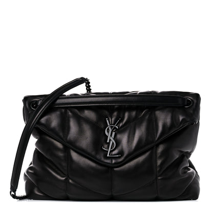 Saint Laurent Lambskin Quilted Medium Loulou Puffer Monogram Chain Satchel Black 1 of 11