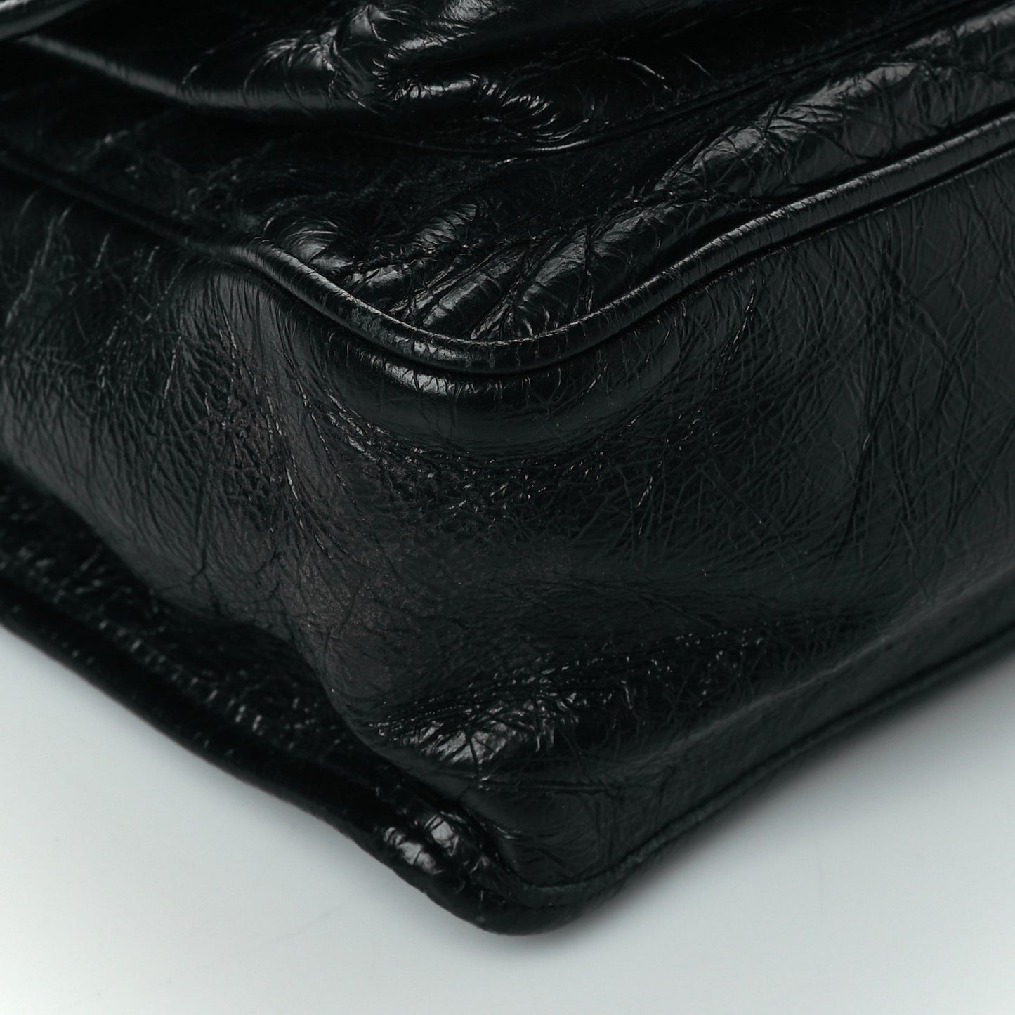 Crinkled Calfskin Matelasse Monogram Medium Niki Chain Satchel Black