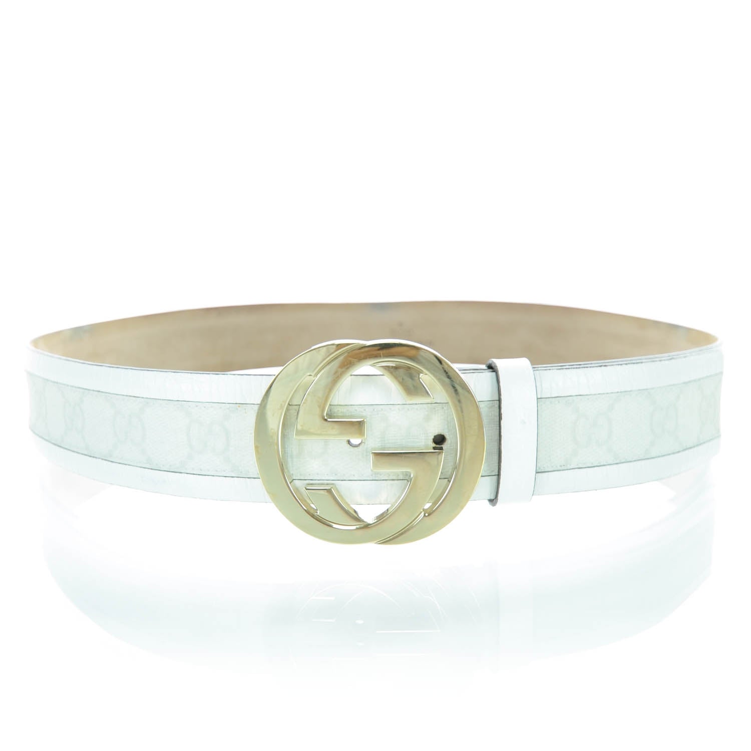 Gucci GG Plus Monogram Calfskin Interlocking G 40mm Belt 85 34 White 1 of 5