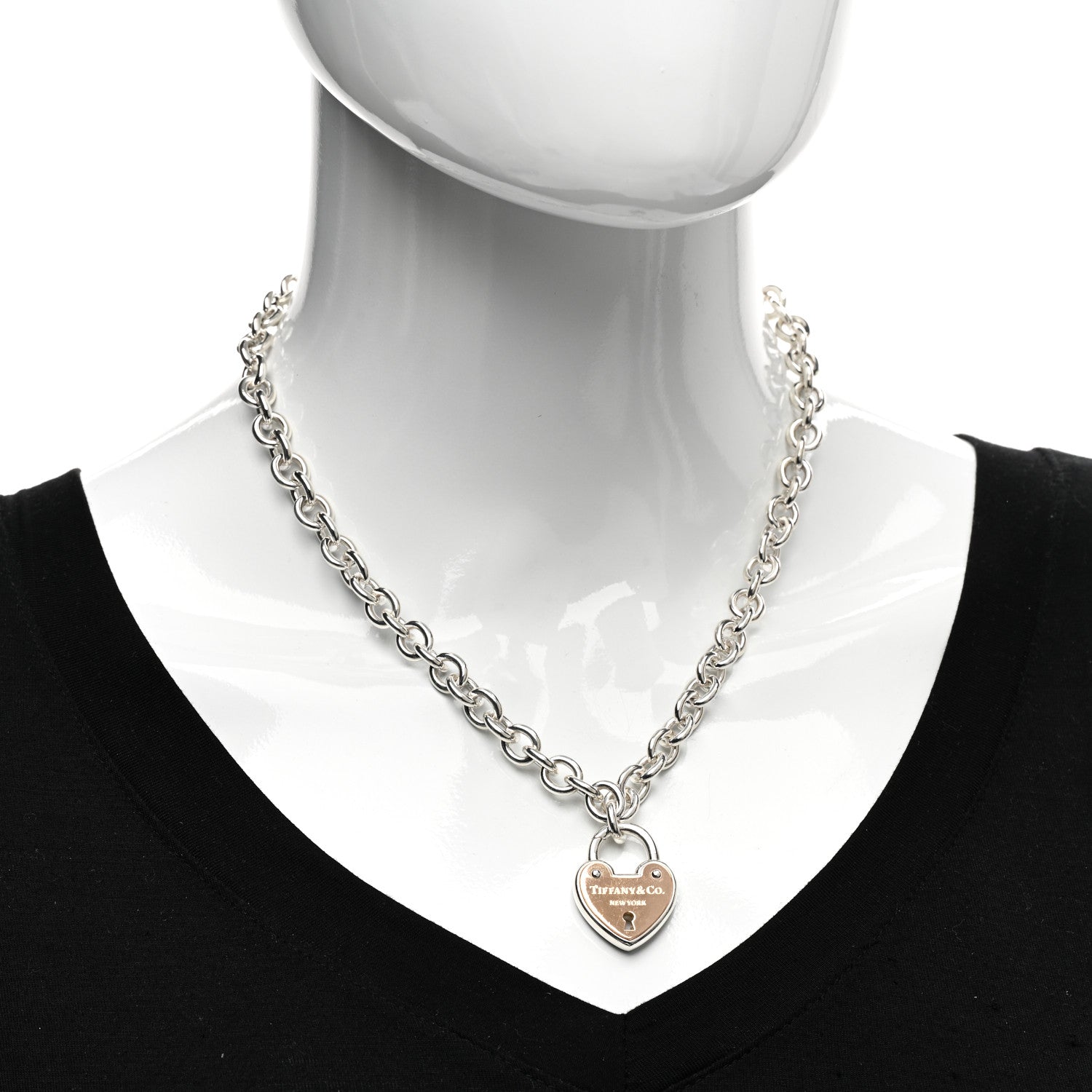 Tiffany Sterling Silver 18K Rose Gold Heart Lock Pendant Necklace 2 of 4