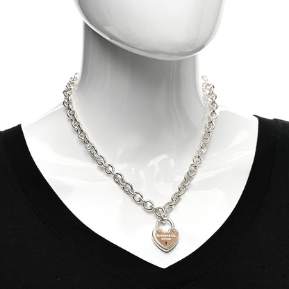 Tiffany Sterling Silver 18K Rose Gold Heart Lock Pendant Necklace 2 of 4