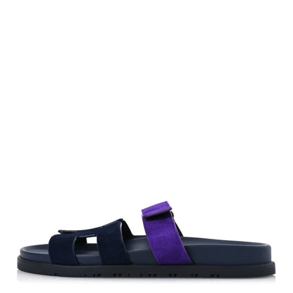 Hermes Suede Goatskin Womens Chypre Sandals 39 Marine Violet Majorette 1 of 10