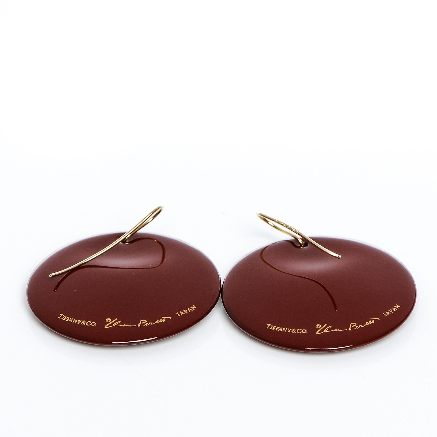Tiffany Lacquered Japanese Hardwood Elsa Peretti Round Drop Earrings Red 3 of 5