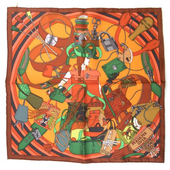 Hermes Silk Twill Madame Cuir Pocket Square Scarf 1 of 4