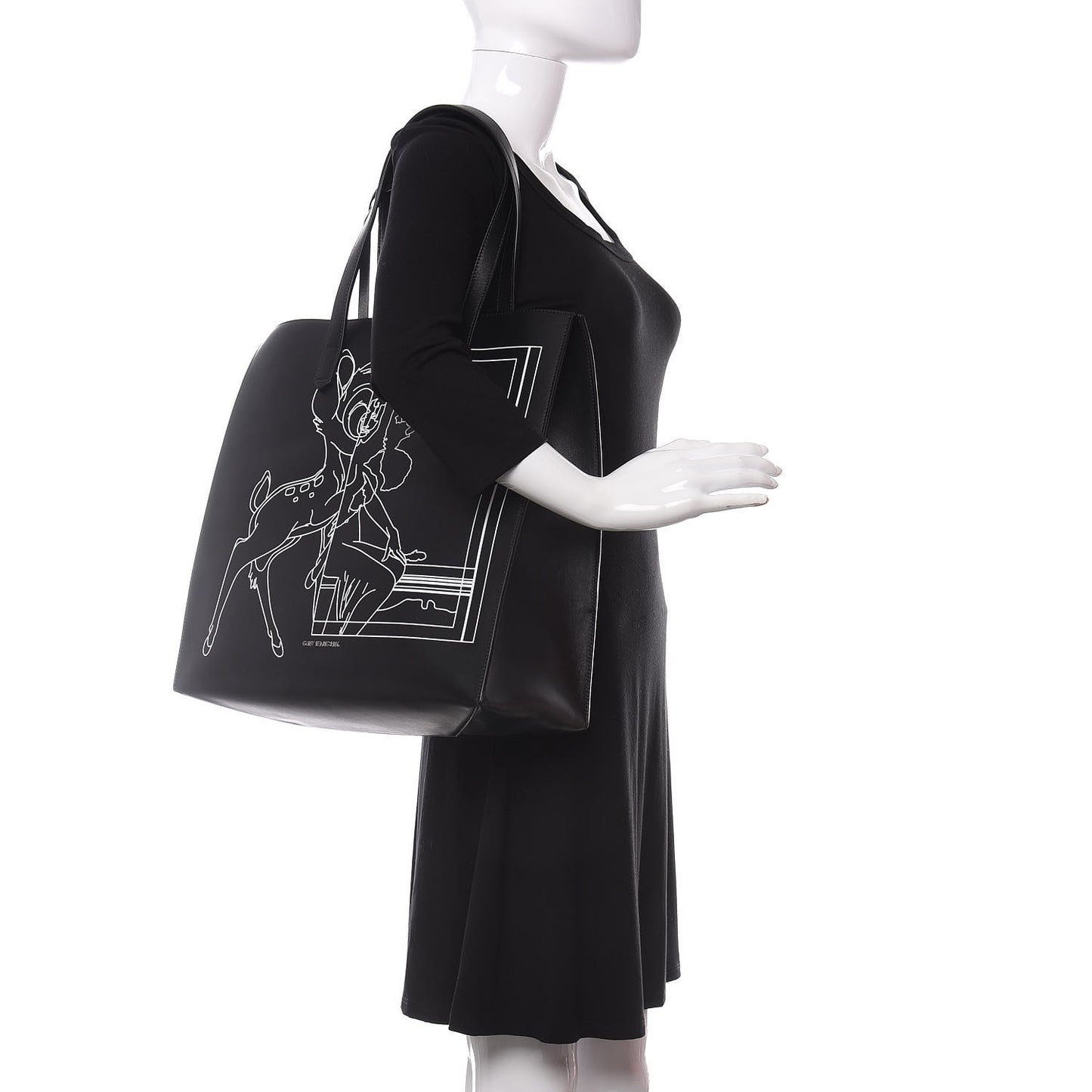Calfskin Bambi Print Medium Stargate Shopper Tote Black