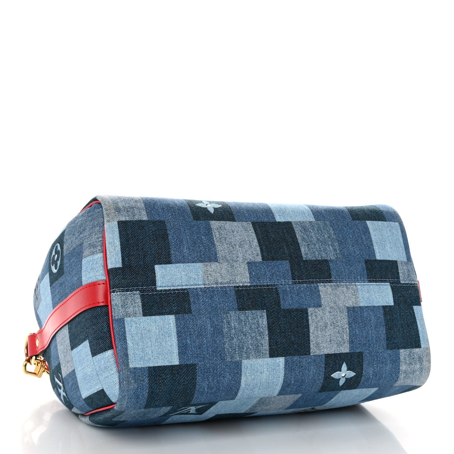 Denim Damier Monogram Patchwork Speedy Bandouliere 30 Blue Rouge
