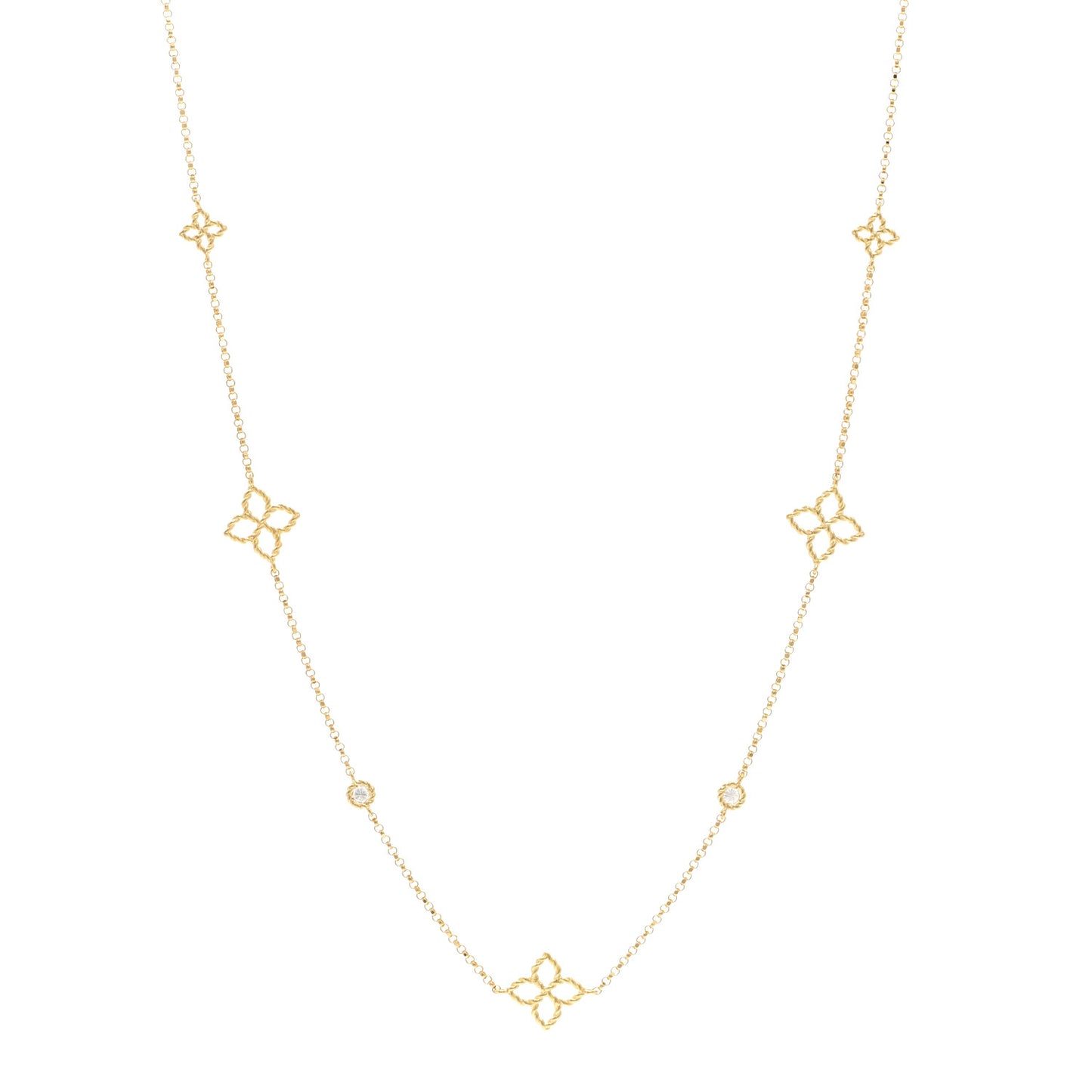 18K Yellow Gold Diamond Principessa Flower Station Necklace