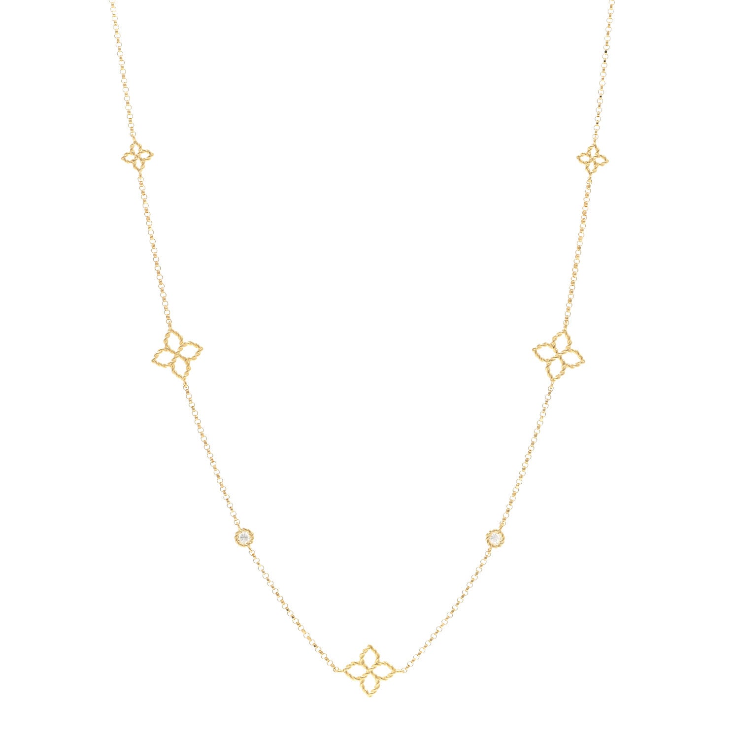 Roberto Coin 18K Yellow Gold Diamond Principessa Flower Station Necklace 1 of 6