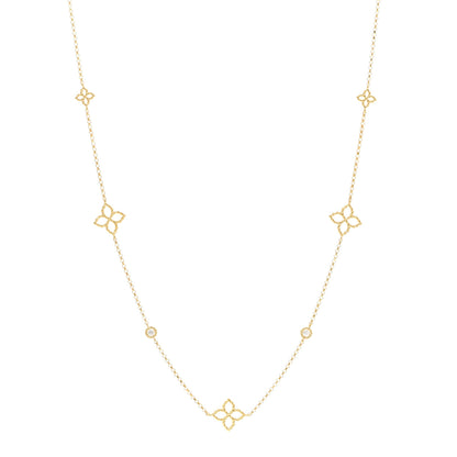 Roberto Coin 18K Yellow Gold Diamond Principessa Flower Station Necklace 1 of 6