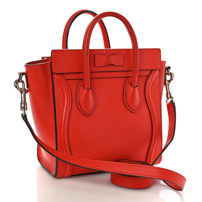 Celine Drummed Calfskin Nano Luggage Vermillion 3 of 11