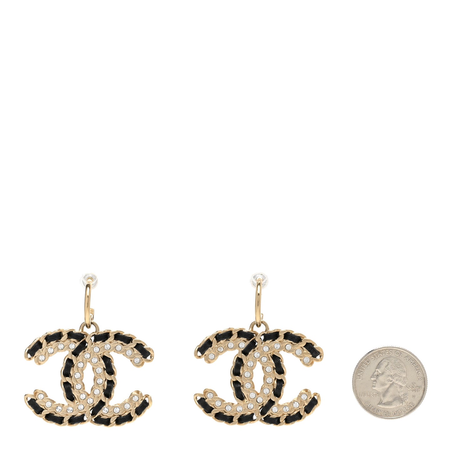 Crystal Lambskin Chain CC Vintage Allure Stud Earrings Black Gold