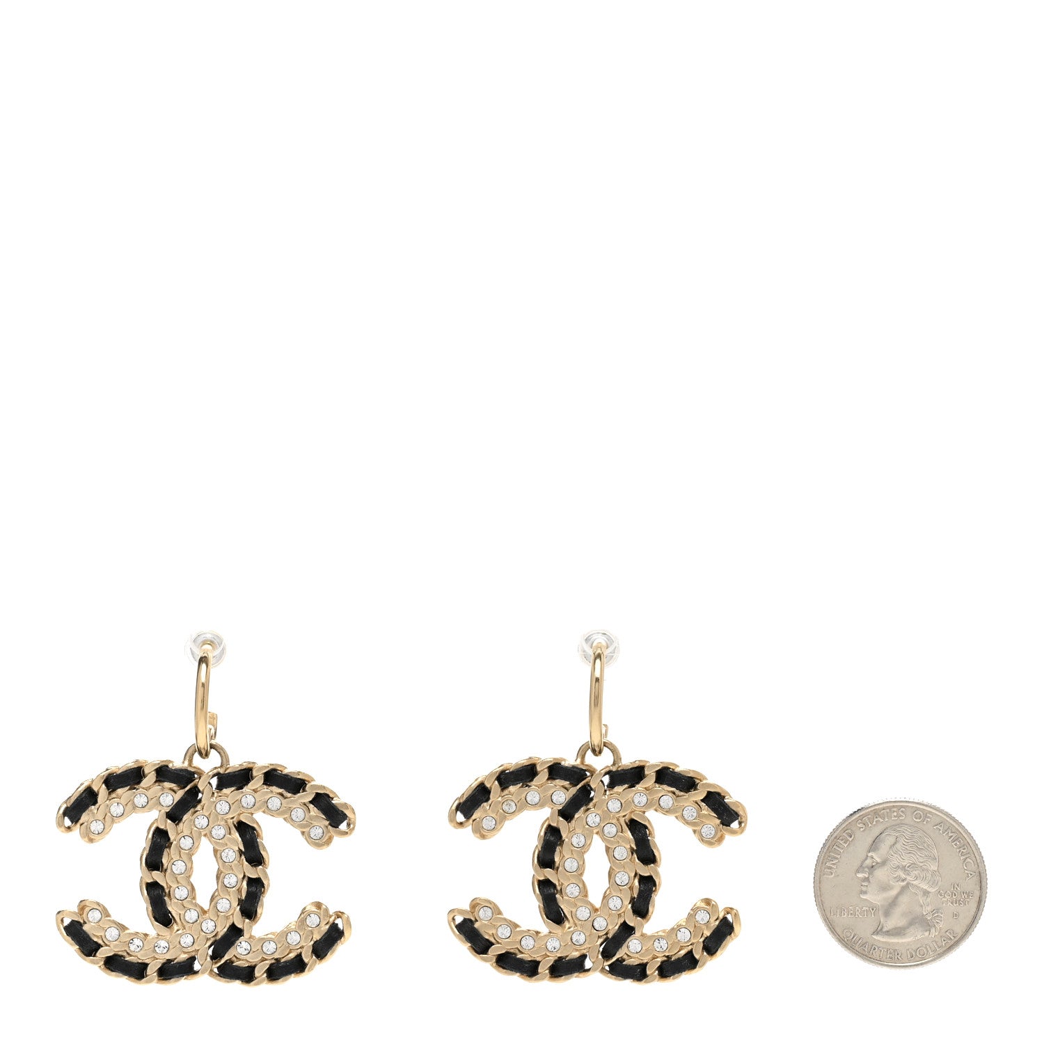 Chanel Crystal Lambskin Chain CC Vintage Allure Stud Earrings Black Gold 2 of 5