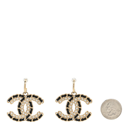 Chanel Crystal Lambskin Chain CC Vintage Allure Stud Earrings Black Gold 2 of 5