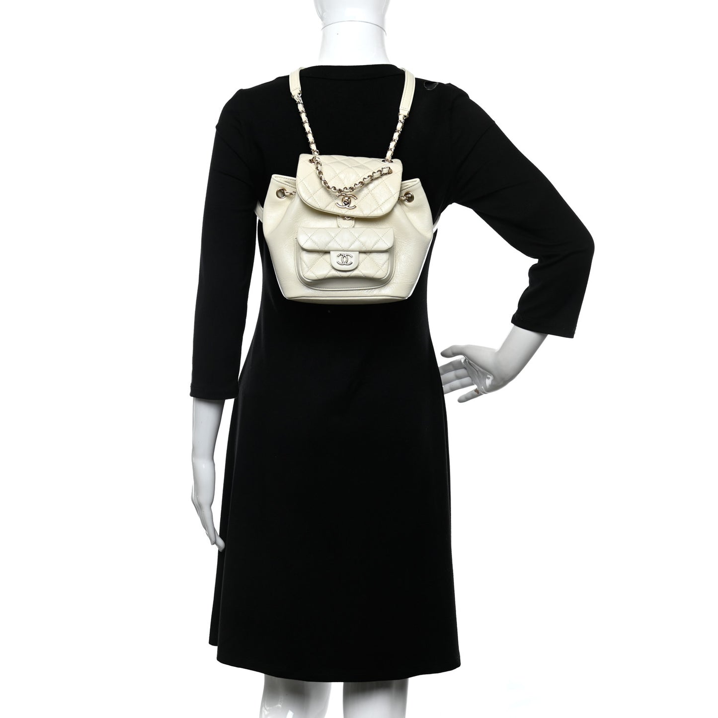 Glazed Aged Calfskin Quilted Small Duma Drawstring Backpack White