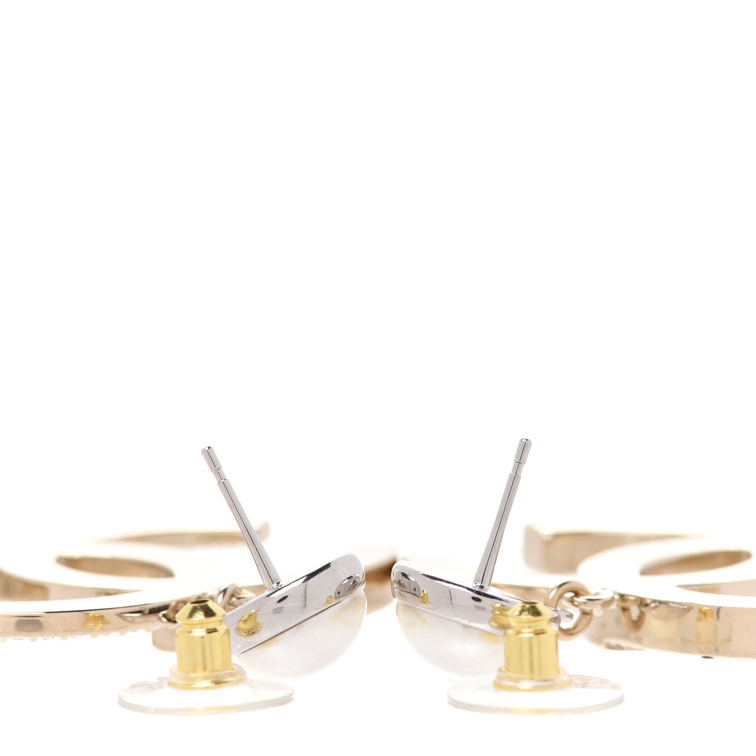 Chanel Crystal Pearl CC Drop Earrings Gold Silver 3 of 5
