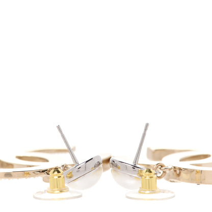 Chanel Crystal Pearl CC Drop Earrings Gold Silver 3 of 5