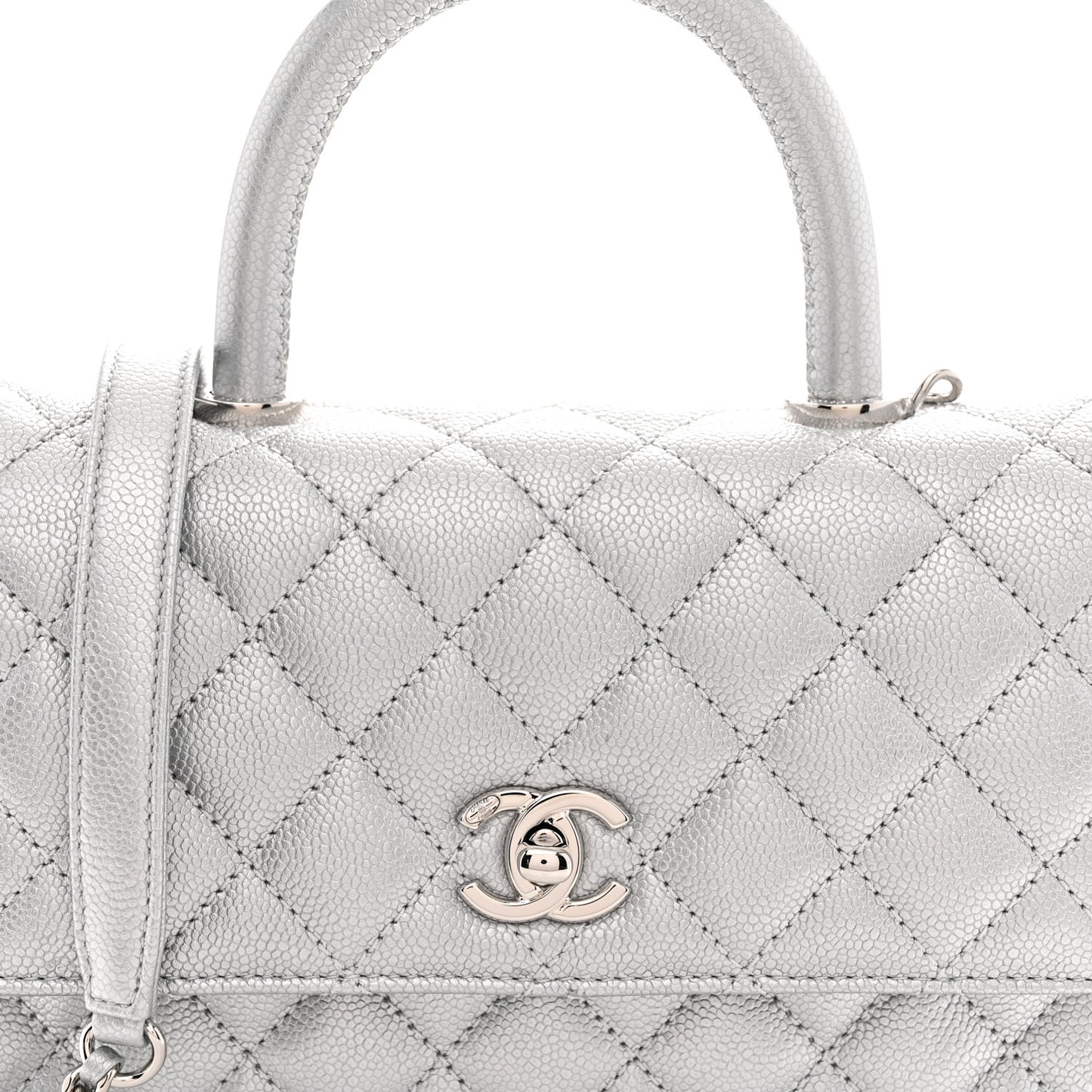 Metallic Caviar Quilted Mini Coco Handle Flap Silver
