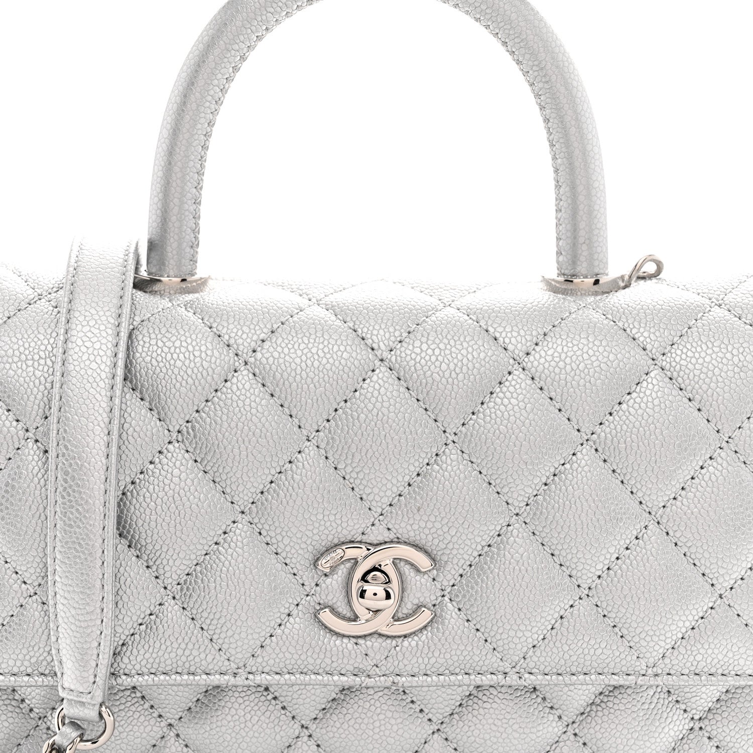 Chanel Metallic Caviar Quilted Mini Coco Handle Flap Silver 8 of 10
