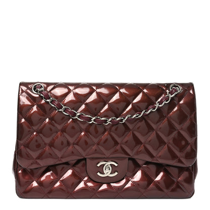 Chanel Striated Patent Quilted Jumbo Double Flap Burgundy 1 of 11