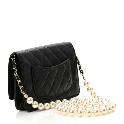 Chanel Lambskin Quilted Pearl Wallet On Chain WOC Black 3 of 11