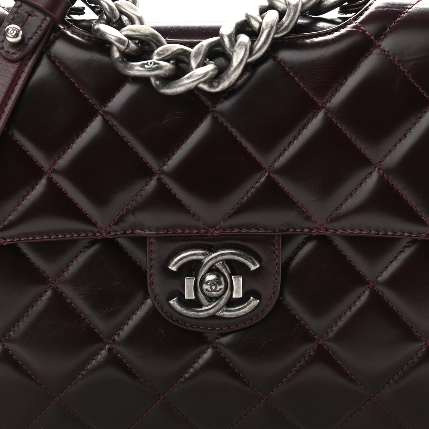 Calfskin Quilted Large Perfect Edge Flap Burgundy