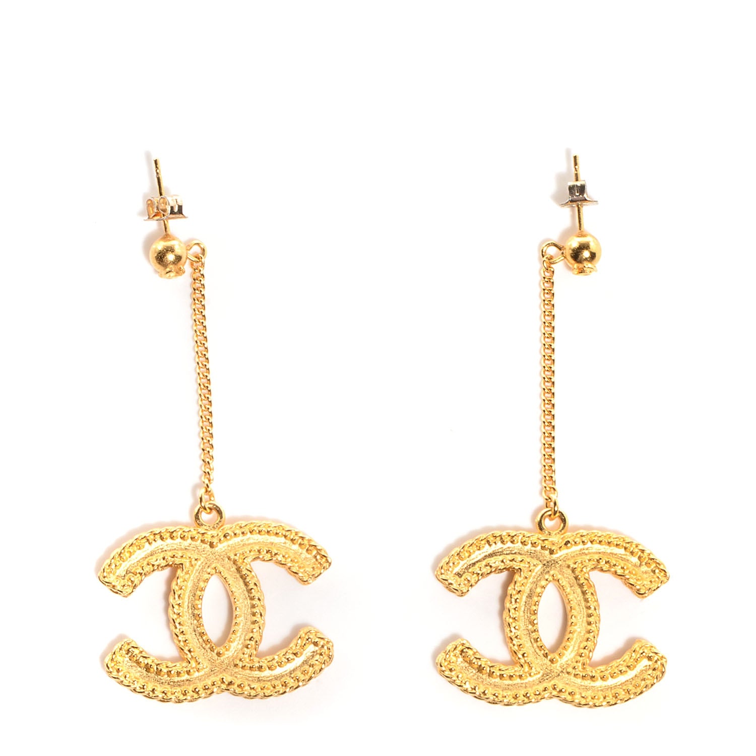 Chanel CC Drop Earrings Matte Gold 1 of 4