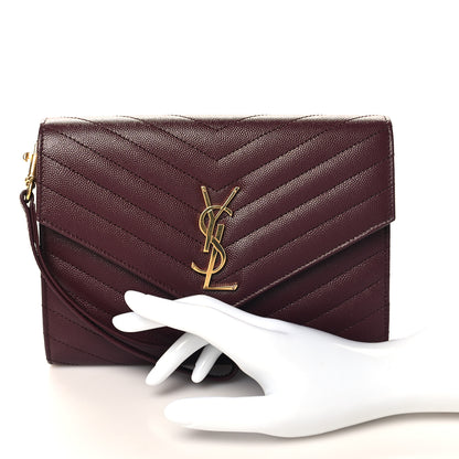 Saint Laurent Grain De Poudre Matelasse Chevron Monogram Envelope Clutch Rouge Legion 2 of 10