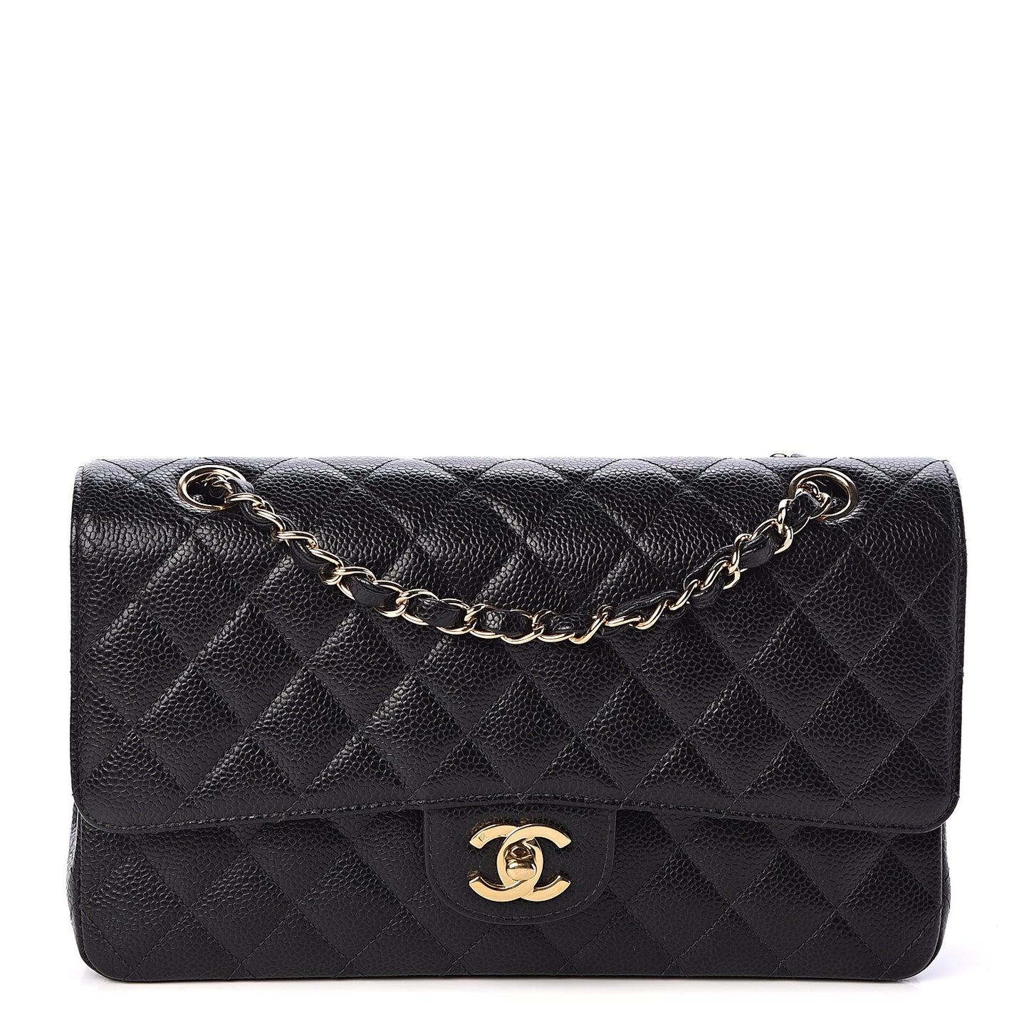 Caviar Quilted Medium Double Flap Black