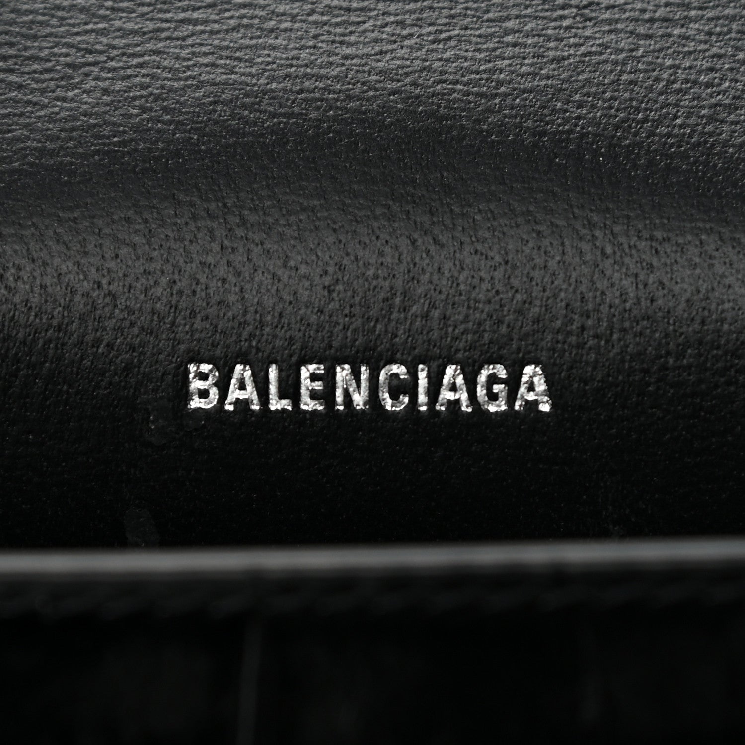 Balenciaga Shiny Calfskin Monochrome Crocodile Embossed Hourglass Chain Cardholder Black 5 of 5