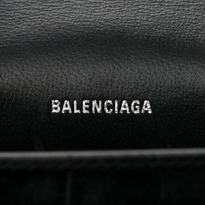 Balenciaga Shiny Calfskin Monochrome Crocodile Embossed Hourglass Chain Cardholder Black 5 of 5