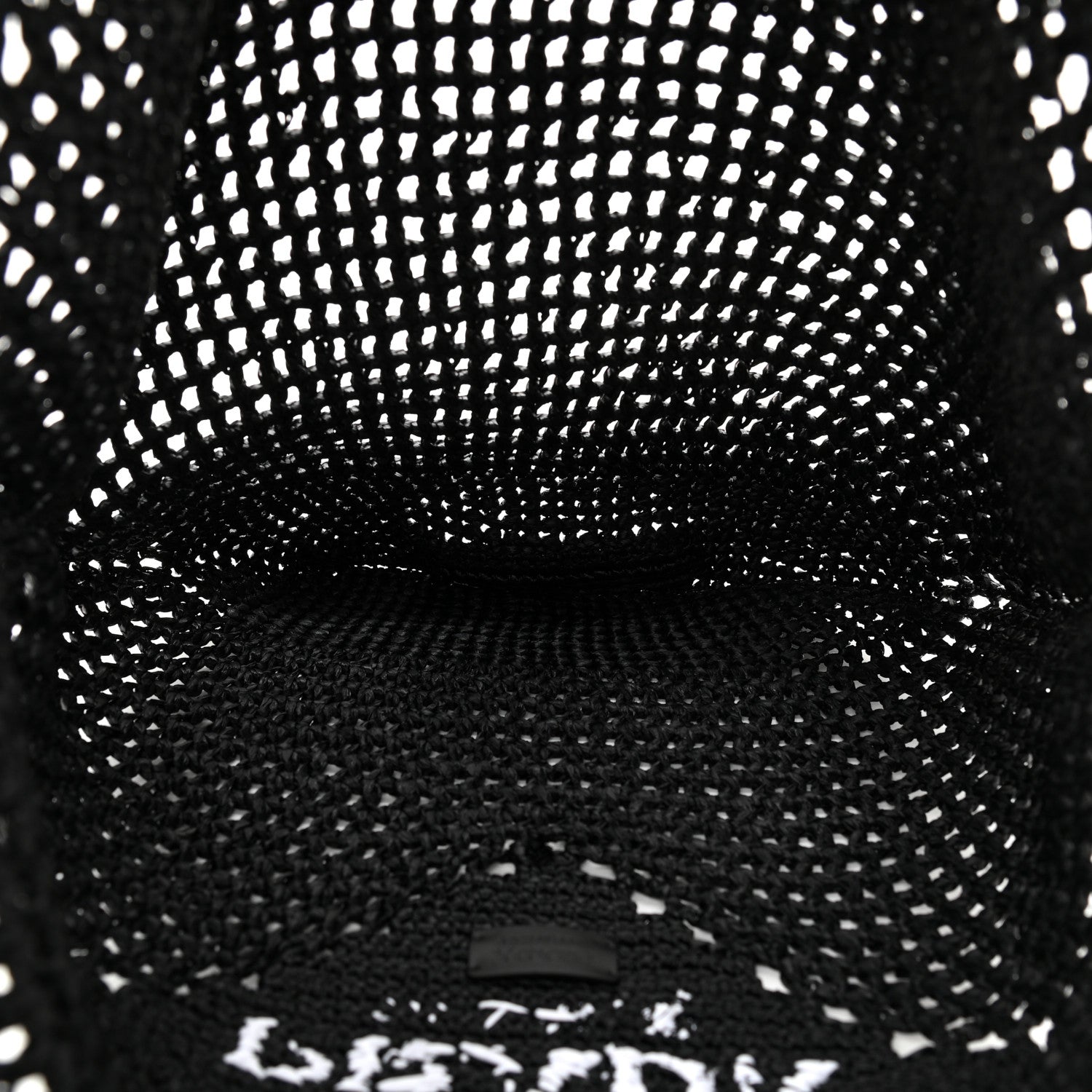 Prada Yarn Raffia Effect Crochet Logo Embroidered Shopping Tote Bag Black 4 of 9