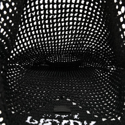 Prada Yarn Raffia Effect Crochet Logo Embroidered Shopping Tote Bag Black 4 of 9