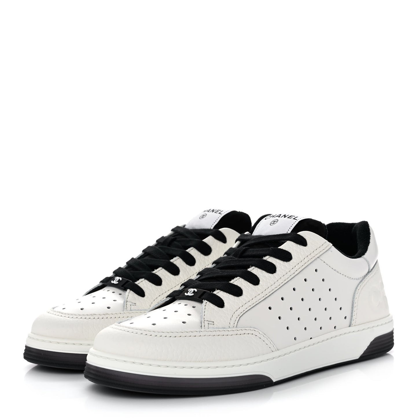 Grained Calfskin Fabric Womens Logo Sneakers 40.5 White Black