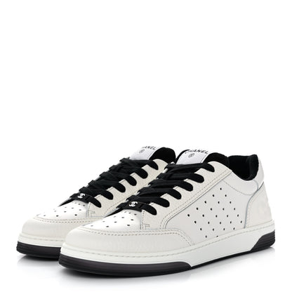 Chanel Grained Calfskin Fabric Womens Logo Sneakers 40.5 White Black 3 of 9