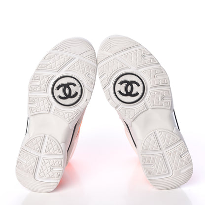 Chanel Suede Calfskin Lambskin Neoprene High Top CC Sneakers 37.5 White Fluo Orange 11 of 15
