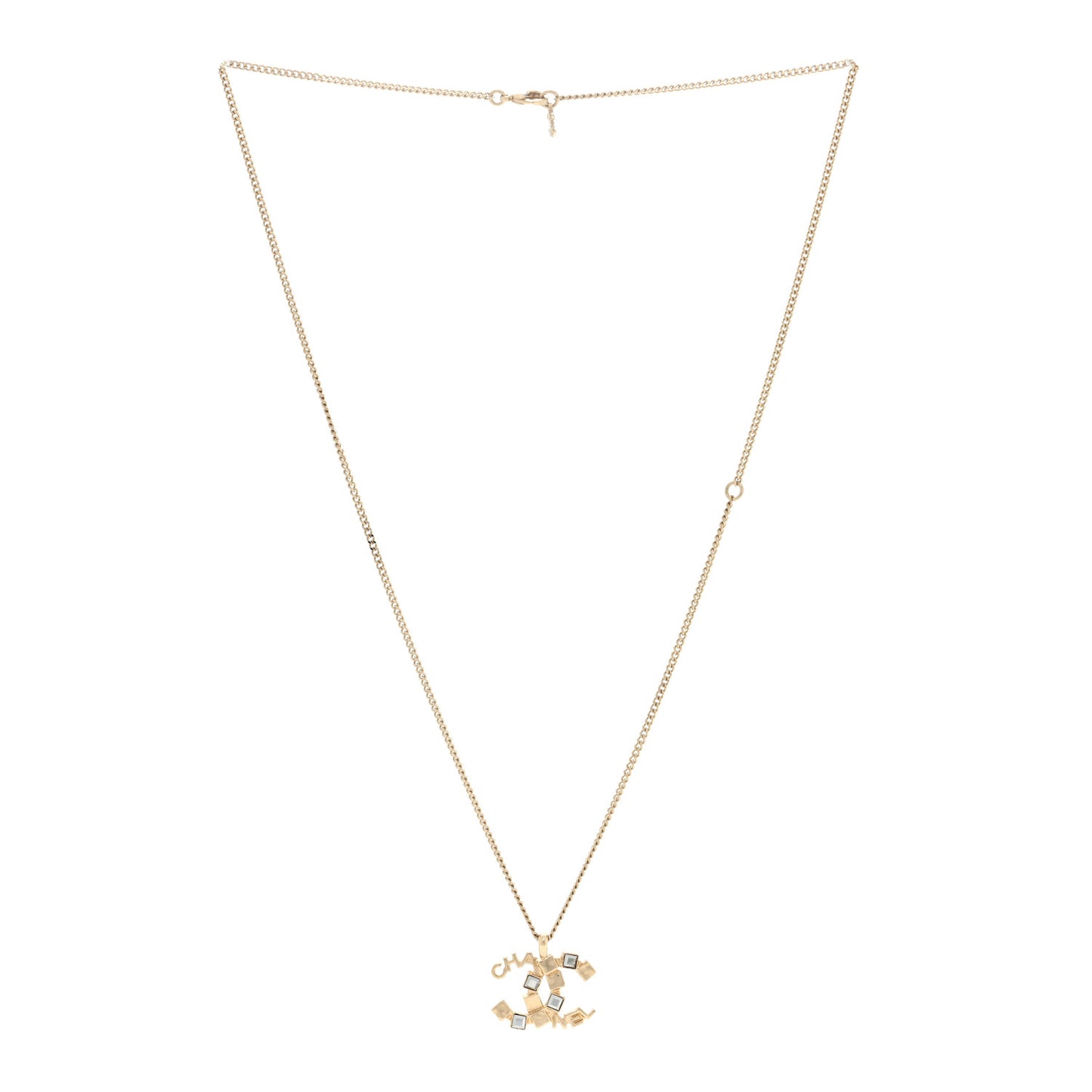 Baguette Crystal Logo CC Necklace Grey Gold