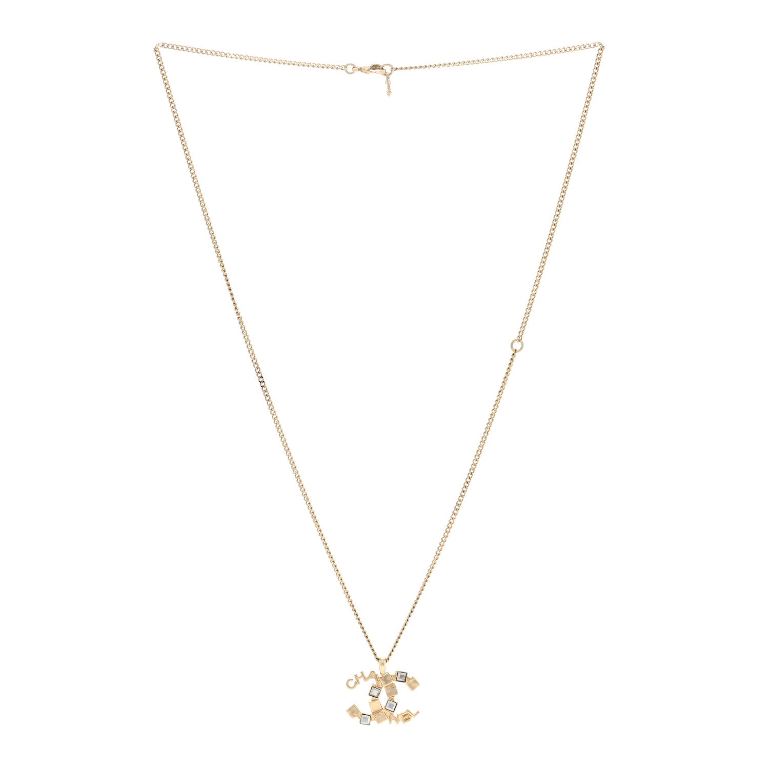 Chanel Baguette Crystal Logo CC Necklace Grey Gold 2 of 3