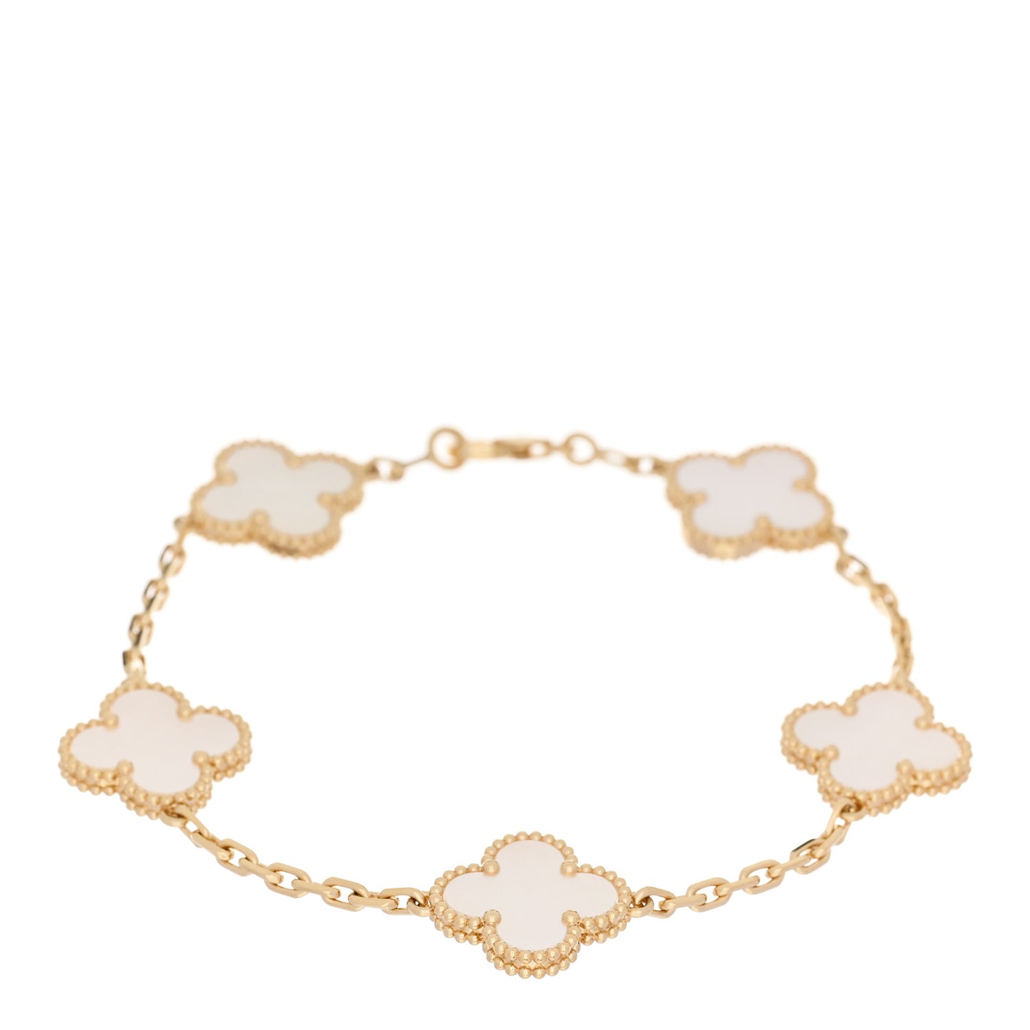 18K Yellow Gold Mother of Pearl 5 Motifs Vintage Alhambra Bracelet