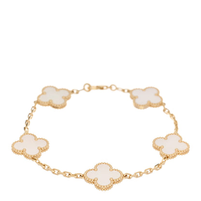 Van Cleef & Arpels 18K Yellow Gold Mother of Pearl 5 Motifs Vintage Alhambra Bracelet 1 of 5